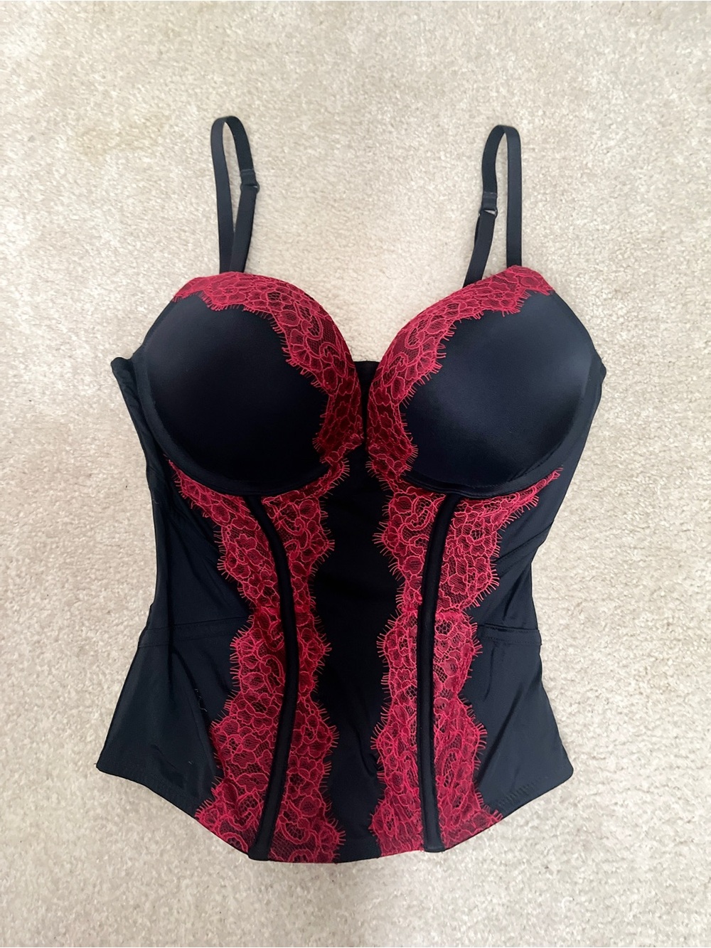 Vintage Y2K La Senza Black & Red Lace Push-Up Corset Bustier Top - Size Small